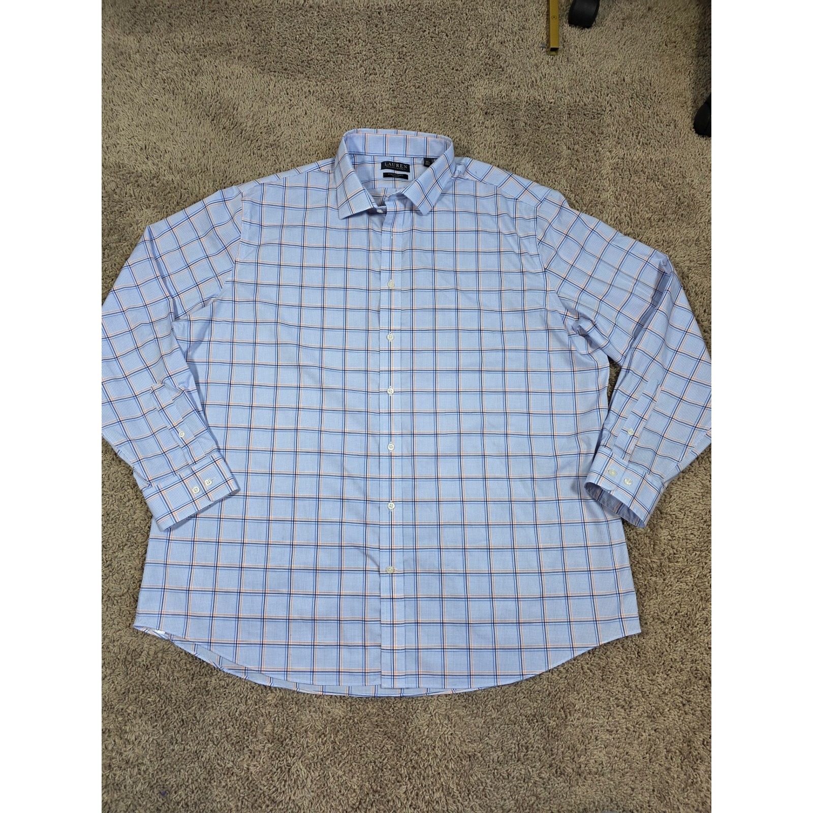 Ralph Lauren Men's Light Blue Plaid Stretch Fabric Dress Shirt Size 19 36/37